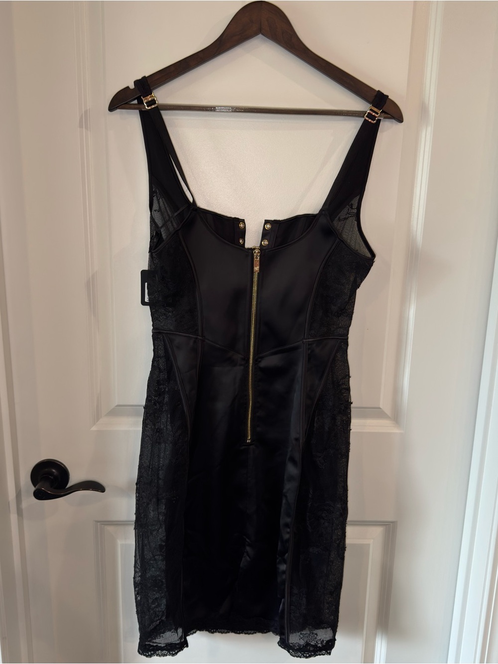 Honey Birdette Rebecca Mini Lace Up Lace Dress in Black - Picture 13 of 16
